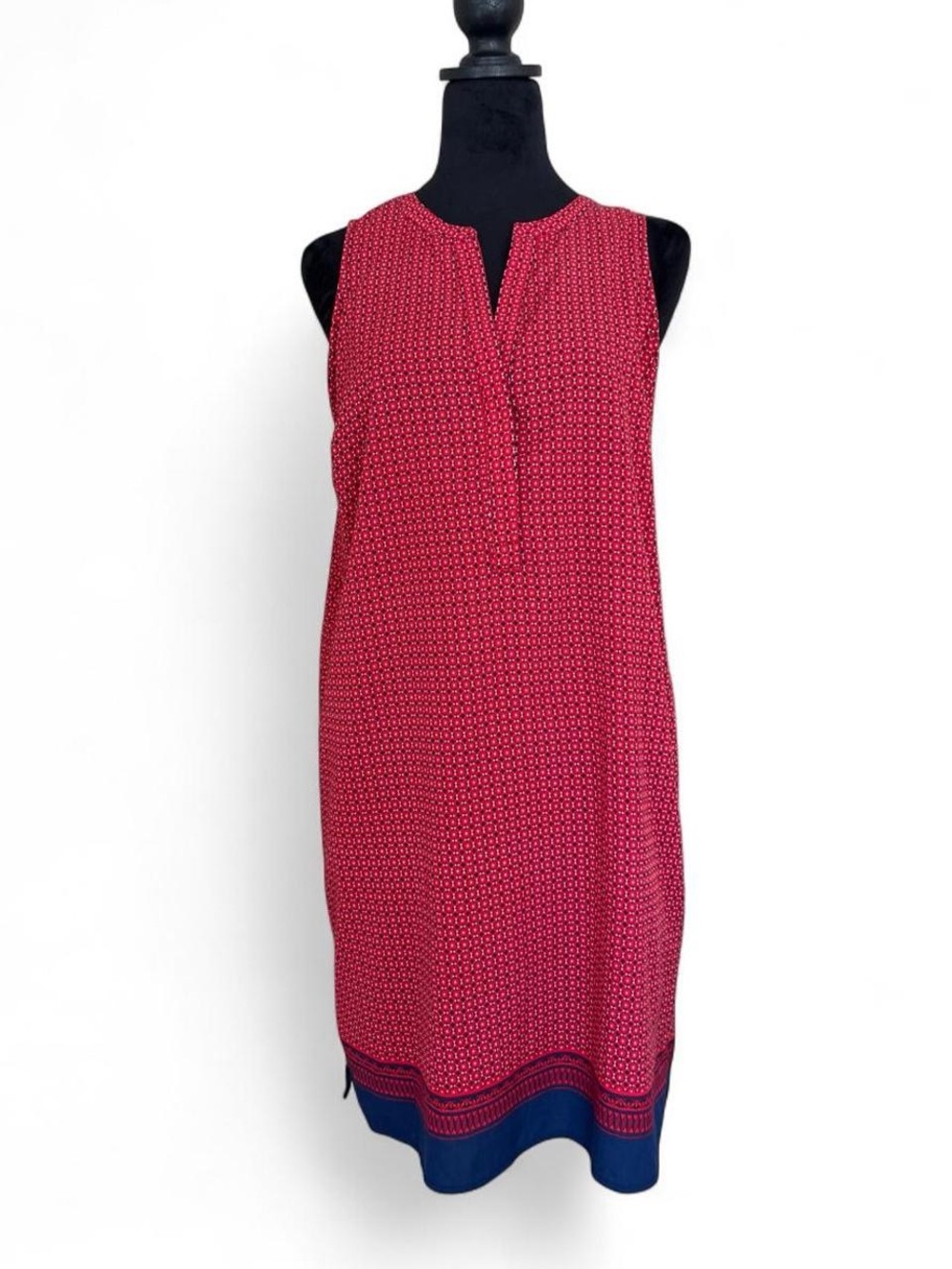 Dalia Red Navy Geometric Print Shift Dress Size 6